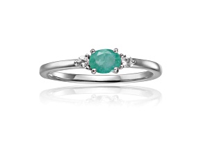 Emerald and White Sapphire Sterling Silver Dainty Ring, 0.43ctw