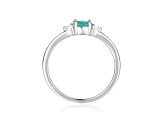 Emerald and White Sapphire Sterling Silver Dainty Ring, 0.43ctw