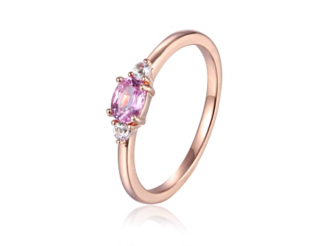 Pink and White Sapphire 14K Rose Gold Over Sterling Silver Dainty Ring, 0.53ctw