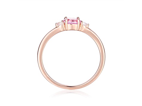 Pink and White Sapphire 14K Rose Gold Over Sterling Silver Dainty Ring, 0.53ctw