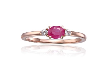 Picture of Ruby and White Sapphire 14K Rose Gold Over Sterling Silver Dainty Ring, 0.53ctw