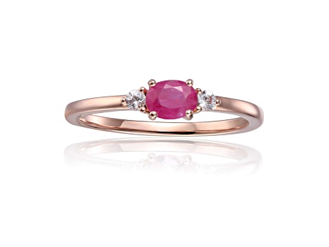 Ruby and White Sapphire 14K Rose Gold Over Sterling Silver Dainty Ring, 0.53ctw