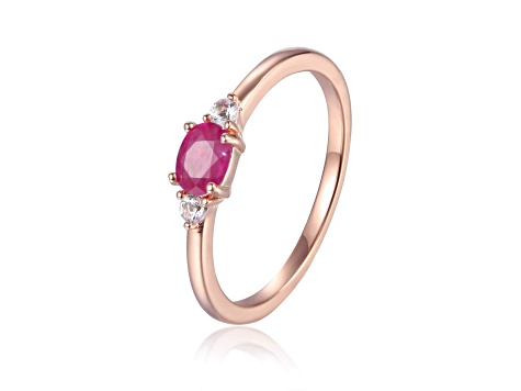 Ruby and White Sapphire 14K Rose Gold Over Sterling Silver Dainty Ring, 0.53ctw