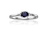 Blue and White Sapphire Sterling Silver Dainty Ring, 0.53ctw