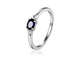 Blue and White Sapphire Sterling Silver Dainty Ring, 0.53ctw