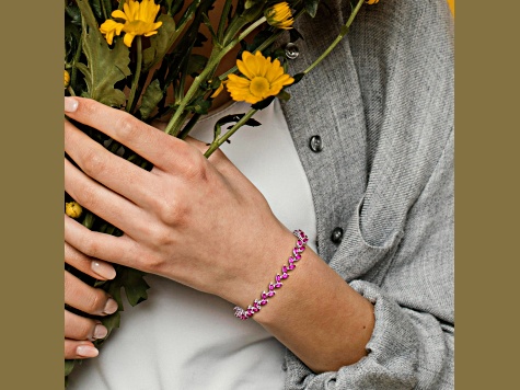 12 CT TGW Created Pink Sapphire Bracelet in Sterling Silver