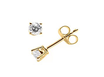 Picture of Certified White Diamond 14k Yellow Gold Solitaire Stud Earrings 0.33ctw