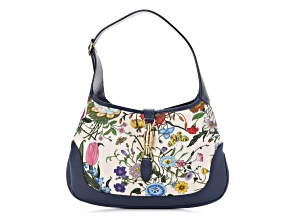 Gucci Jackie Flora Canvas White Blue Agata Hobo Bag