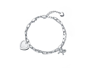 Rhodium Plated over Sterling Silver Heart Paper Clip Chain Bracelet for Kids