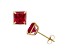 Lab Created Ruby Princess Cut 10K Yellow Gold Stud Earrings, 2.3ctw