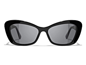 Chanel Black Cat Eye Frame "CC" Logo & Black Pearl Accent/ Gray Lens Sunglasses
