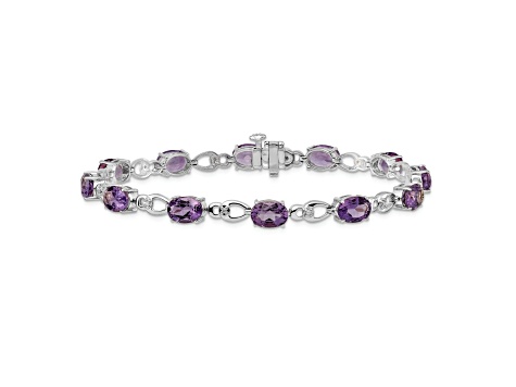 Rhodium Over 14k White Gold Amethyst and Diamond Bracelet