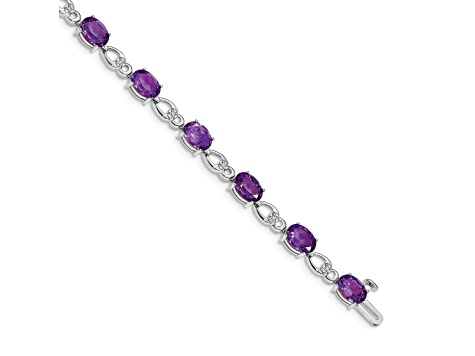 Rhodium Over 14k White Gold Amethyst and Diamond Bracelet