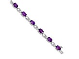 Rhodium Over 14k White Gold Amethyst and Diamond Bracelet