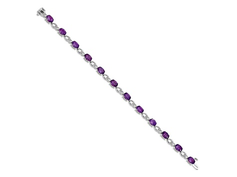 Rhodium Over 14k White Gold Amethyst and Diamond Bracelet