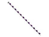 Rhodium Over 14k White Gold Amethyst and Diamond Bracelet