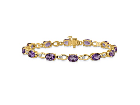 14K Two-tone Gold with Rhodium Over 14k Yellow Gold Amethyst and Diamond Bracelet