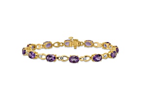 14K Two-tone Gold with Rhodium Over 14k Yellow Gold Amethyst and Diamond Bracelet