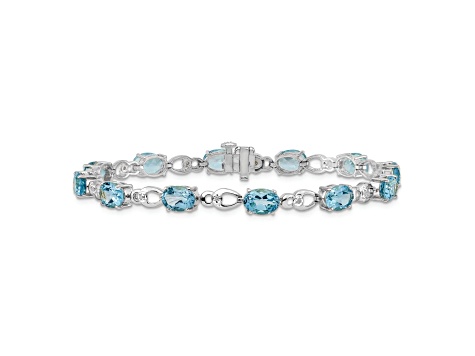 Rhodium Over 14k White Gold Blue Topaz and Diamond Bracelet