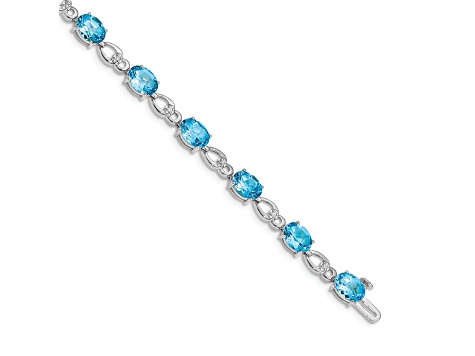 Rhodium Over 14k White Gold Blue Topaz and Diamond Bracelet