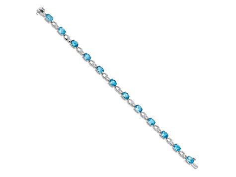 Rhodium Over 14k White Gold Blue Topaz and Diamond Bracelet