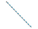 Rhodium Over 14k White Gold Blue Topaz and Diamond Bracelet