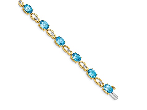 14K Two-tone Gold with rhodium over 14k yellow gold Blue Topaz and Diamond Bracelet