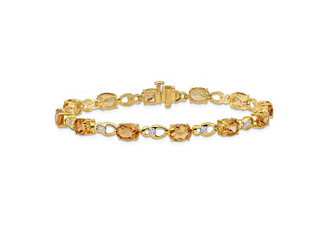 14K Two-tone Gold with Rhodium Over 14k Yellow Gold Citrine and Diamond Bracelet
