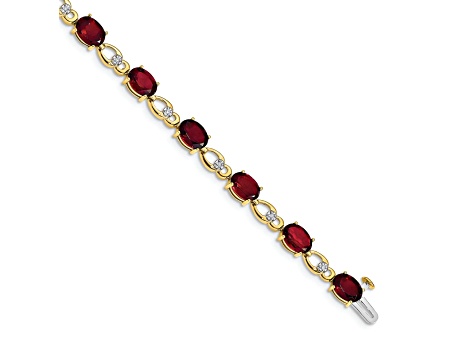 14K Two-tone Gold with Rhodium Over 14k Yellow Gold Garnet and Diamond Bracelet