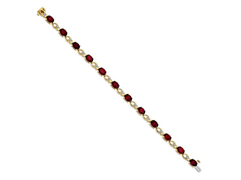 14K Two-tone Gold with Rhodium Over 14k Yellow Gold Garnet and Diamond Bracelet