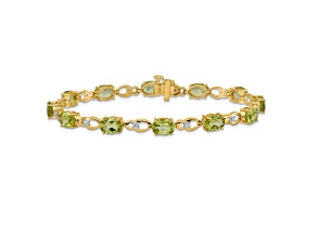 14K Two-tone Gold with Rhodium Over 14k Yellow Gold Peridot and Diamond Bracelet