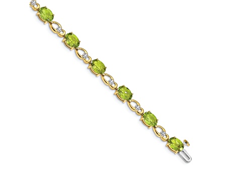 14K Two-tone Gold with Rhodium Over 14k Yellow Gold Peridot and Diamond Bracelet