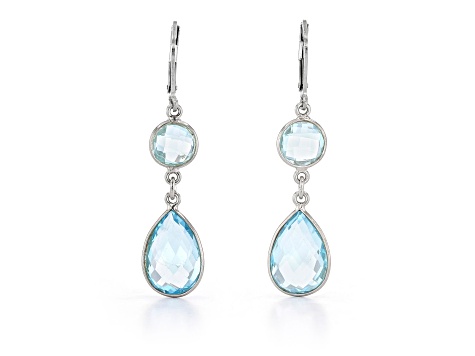 Sky Blue Pear And Round Topaz Sterling Silver Earrings 15ctw