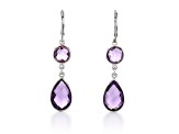 Purple Pear And Round Amethyst Sterling Silver Earrings 11ctw