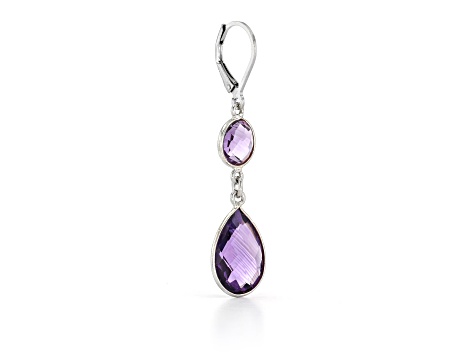 Purple Pear And Round Amethyst Sterling Silver Earrings 11ctw