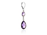 Purple Pear And Round Amethyst Sterling Silver Earrings 11ctw