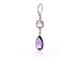 Purple Pear And Round Amethyst Sterling Silver Earrings 11ctw