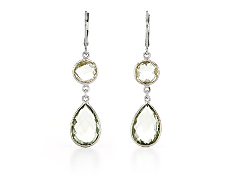 Green Pear And Round Prasiolite Sterling Silver Earrings 11ctw