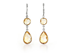Yellow Pear And Round Citrine Sterling Silver Earrings 11ctw