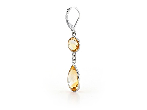 Yellow Pear And Round Citrine Sterling Silver Earrings 11ctw