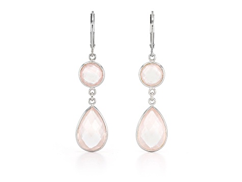 Rose Pear And Round Quartz Sterling Silver Earrings 11ctw