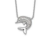 Rhodium Over Sterling Silver Polished Cubic Zirconia Dolphin 18 Inch with 2" Extension Necklace