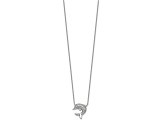 Rhodium Over Sterling Silver Polished Cubic Zirconia Dolphin 18 Inch with 2" Extension Necklace