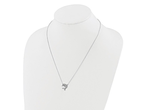 Rhodium Over Sterling Silver Polished Cubic Zirconia Dolphin 18 Inch with 2" Extension Necklace