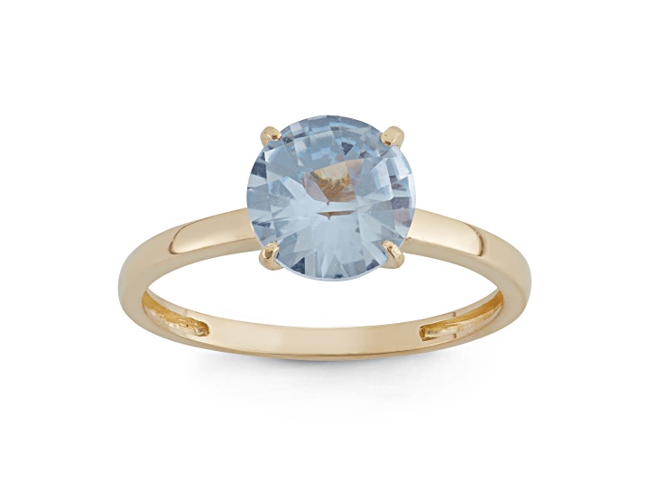 Round Aquamarine Simulant 10K Yellow Gold Ring 2.00ctw