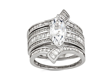 Lab Created Marquise Cut White Sapphire Sterling Silver Bridal Ring Set 3.00ctw