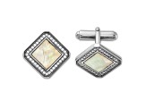 Sterling Silver Rhodium-plated Cubic Zirconia and Mother of Pearl Square Cuff Links