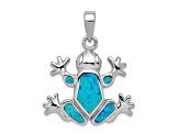 Rhodium Over Sterling Silver Blue Inlay Lab Created Opal Frog Pendant
