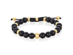 Invicta Jewelry Men's Matte Black Agate Stone and Yellow Steel Bead Adjustable Bracelet (8mm)