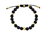 Invicta Jewelry Men's Matte Black Agate Stone and Yellow Steel Bead Adjustable Bracelet (8mm)